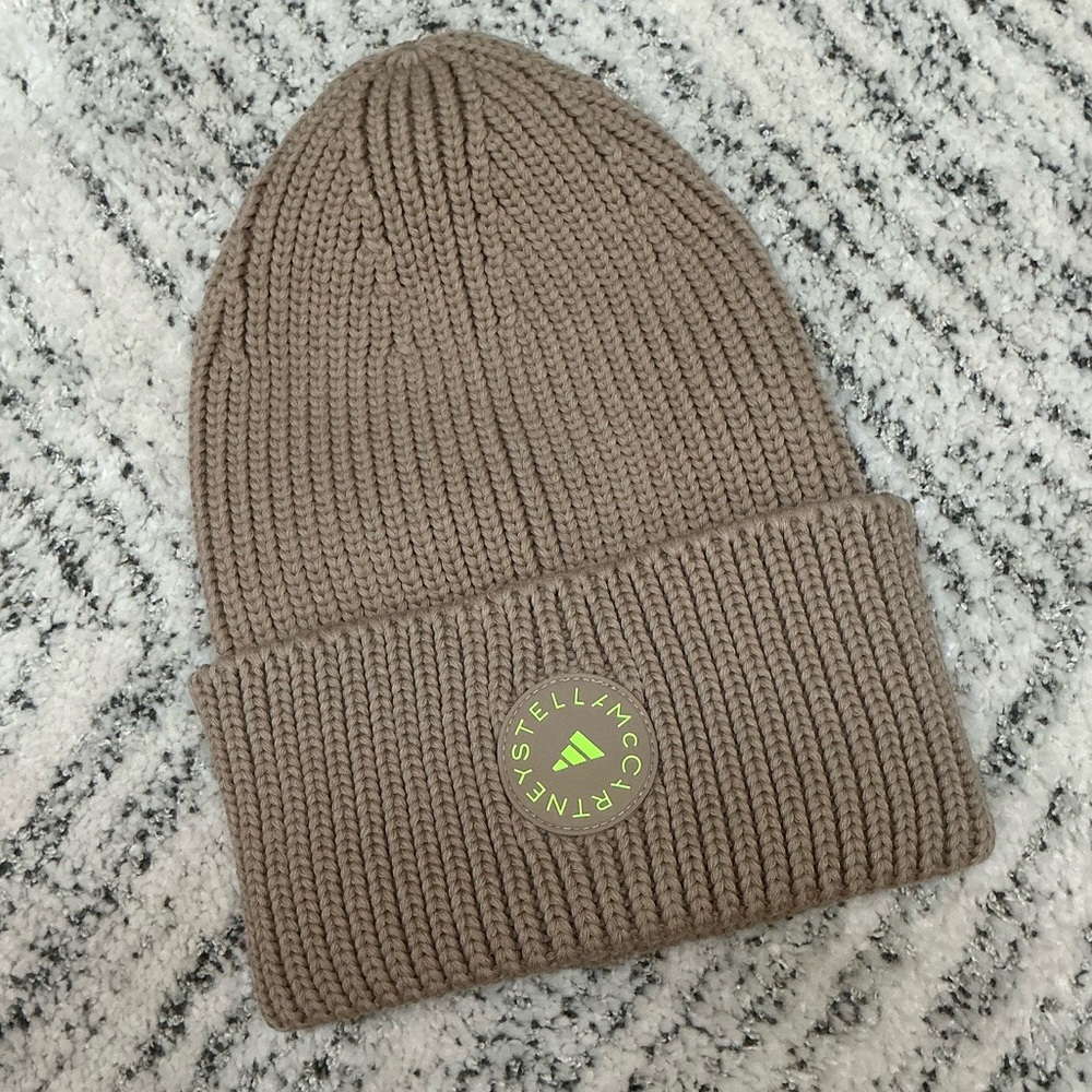 adidas by Stella McCartney | Cuff Knit Beanie Khaki/Signal Green NWT - Picture 2 of 8
